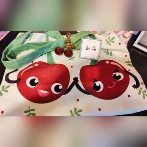 Rachel Zoe Cherry Earrings W/ Cherry Print Tote & Cherry Keychain